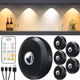 Rechargeable LED Puck Lights with Remote, 6 Pack