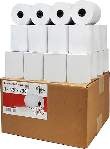 32 Thermal Receipt Paper Rolls, 3 1/8 x 230