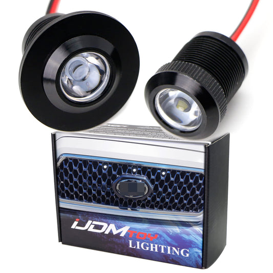 (2) 20mm Xenon White Projector Lens 3W Flush/Surface Mount LED Bolt Lights, Good For Car Exterior Grille Bumper Underbody Puddle or Interior Dashboard Ambient Lighting Decoration