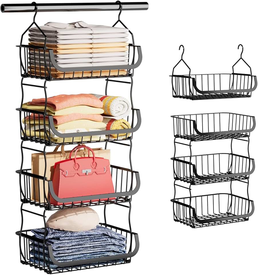 4-Tier Metal Closet Hanging Organizer for Clothes and Accessories