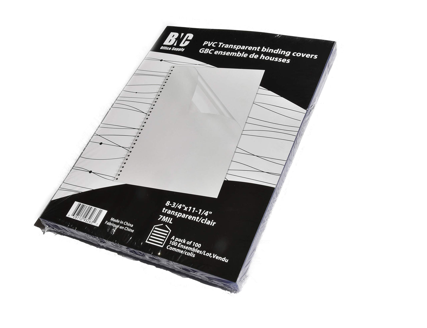 Clear PVC binding covers, 8.75 x 11.25 inches, pack of 100