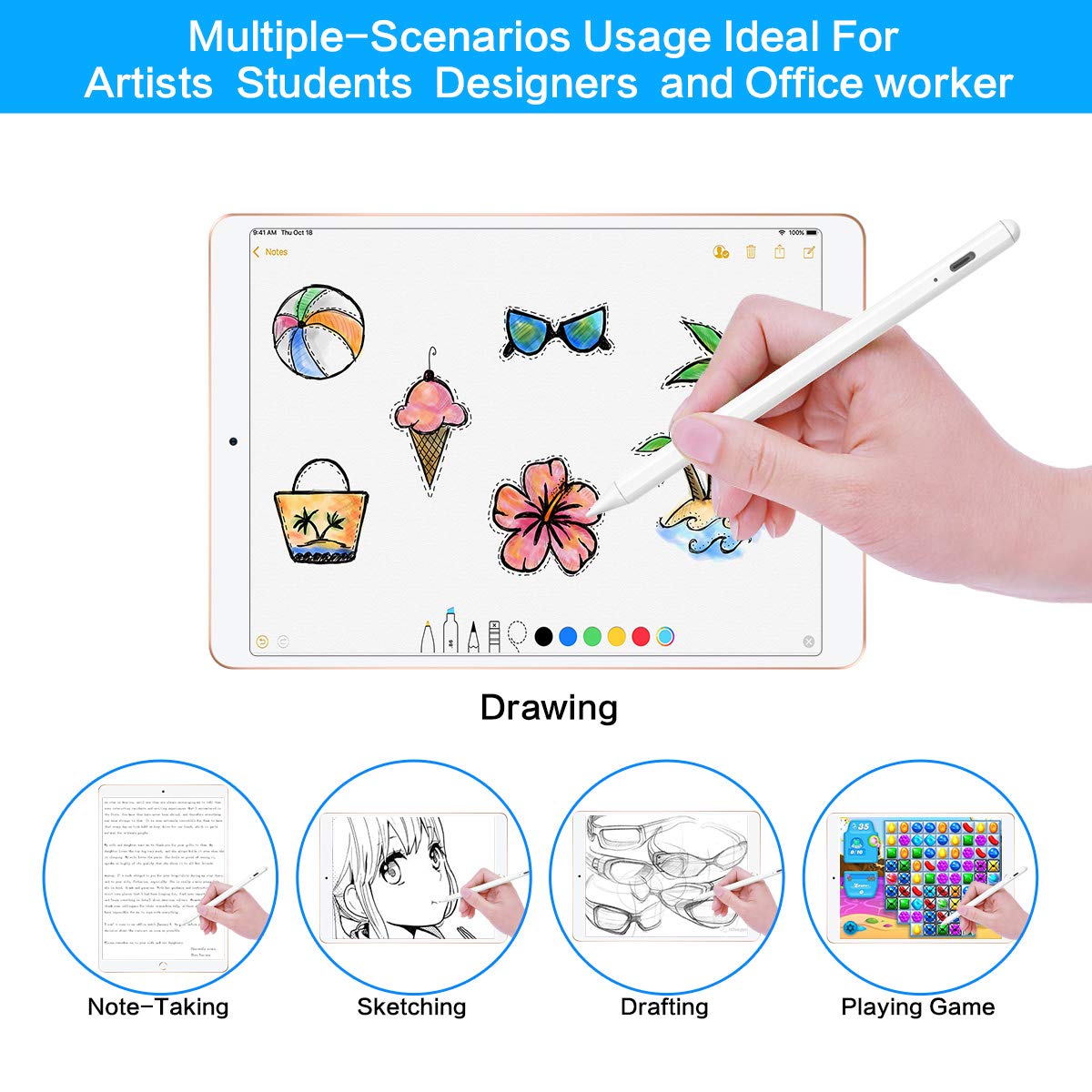 Stylus Pen for Apple iPad Pencil - Active Pen with Palm Rejection Compatible with 2018-2022 Apple iPad 9th 8th 7th 6th Generation iPad Air 5th 4th 3rd Gen iPad Pro 11-12.9 Inch iPad Mini 6th 5th Gen