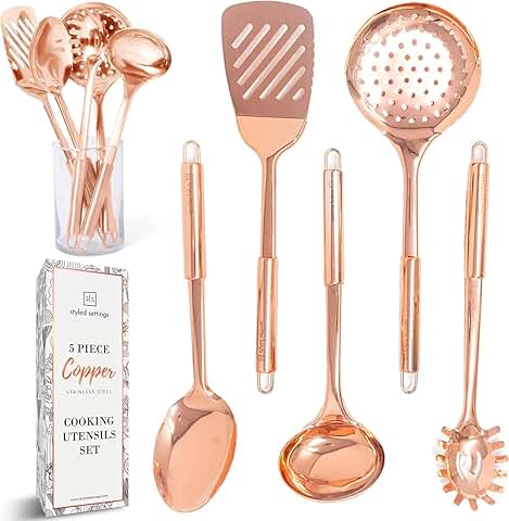 5-Piece Copper Cooking Utensil Set for Kitchen Use