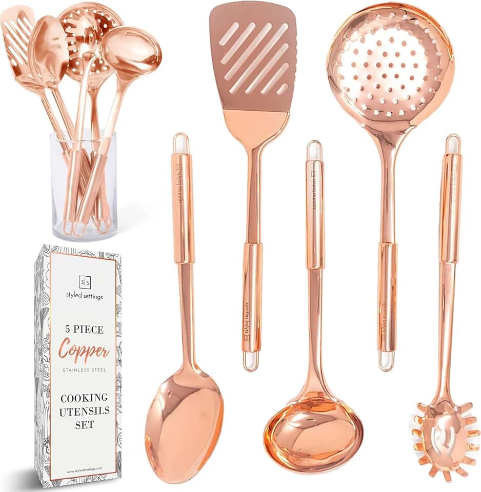 5-Piece Copper Cooking Utensil Set for Kitchen Use