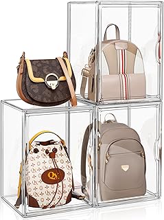 Three Clear Handbag Storage Boxes with Magnetic Lids