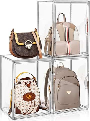 Three Clear Handbag Storage Boxes with Magnetic Lids