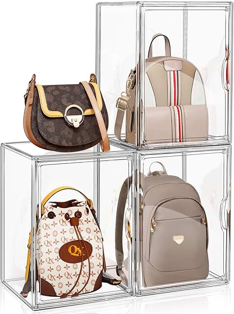 Three Clear Handbag Storage Boxes with Magnetic Lids