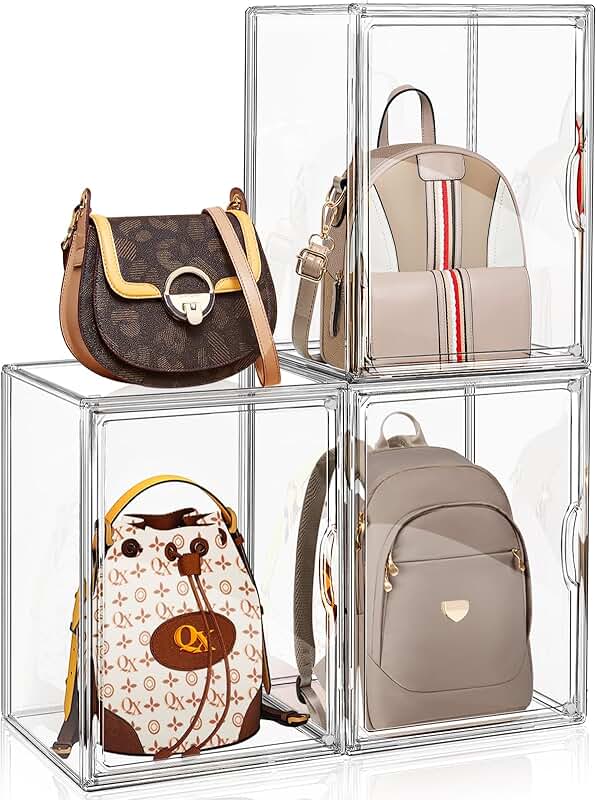Three Clear Handbag Storage Boxes with Magnetic Lids