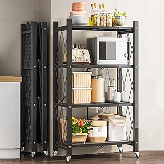 4-Shelf Foldable Metal Storage Shelves with Wheels