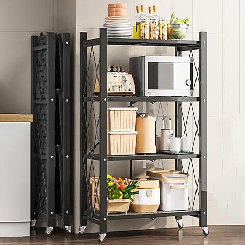 4-Shelf Foldable Metal Storage Shelves with Wheels