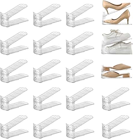 20 Pack Adjustable Shoe Organizer Slots for Closet Storage