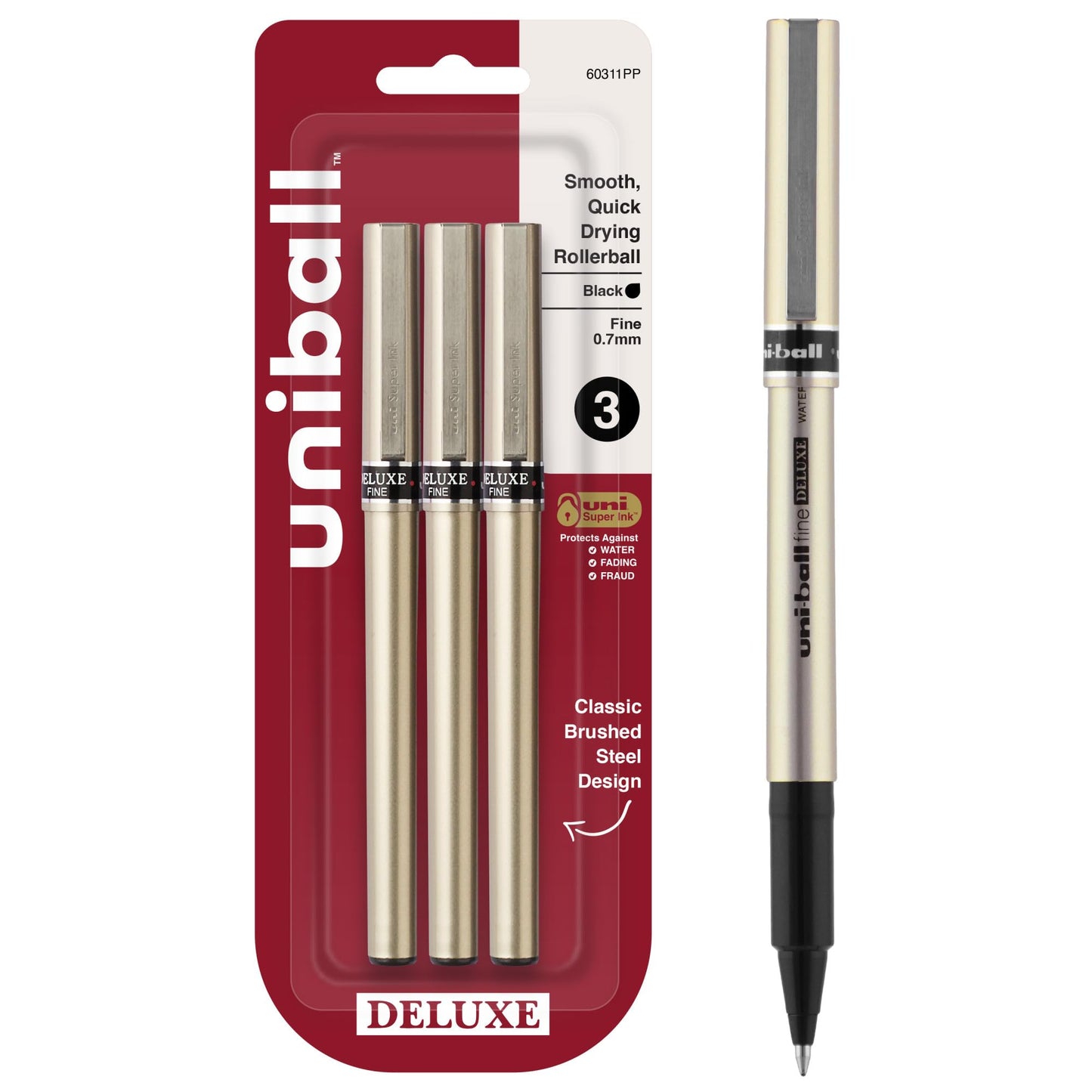 Fine Point Black Rollerball Pen, 3 Pack