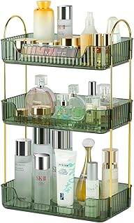 Three-tier green bathroom counter organizer for cosmetics