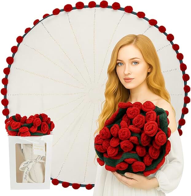43-Inch Crochet Flower Blanket with Gift Bag and Card