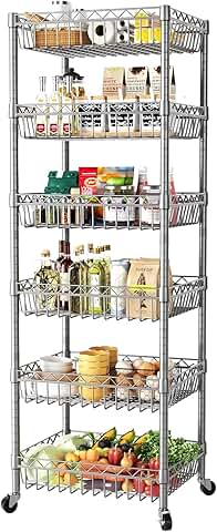 Adjustable Metal Wire Shelf Unit with Wheels, 63" Tall