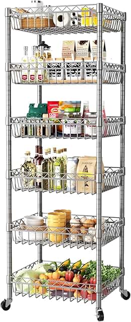 Adjustable Metal Wire Shelf Unit with Wheels, 63" Tall