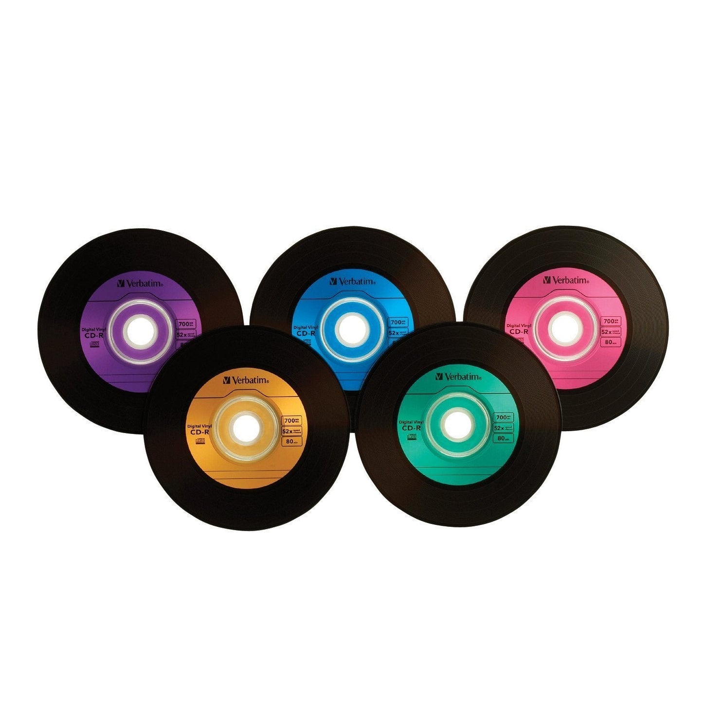 CD-R 80min 52X with Digital Vinyl Surface 50pk Spindle - Blue/Green/Orange/Pink/Purple