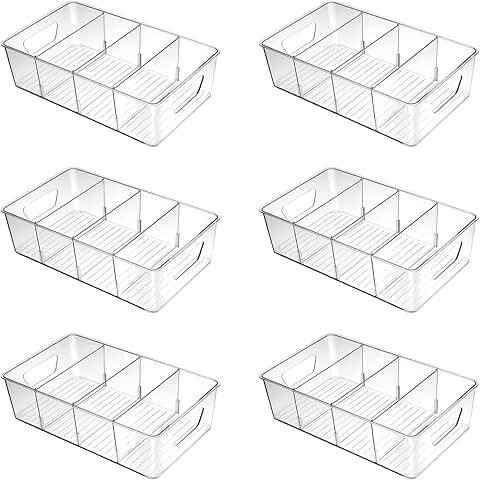 Stackable Clear Pantry Storage Bins with Dividers
