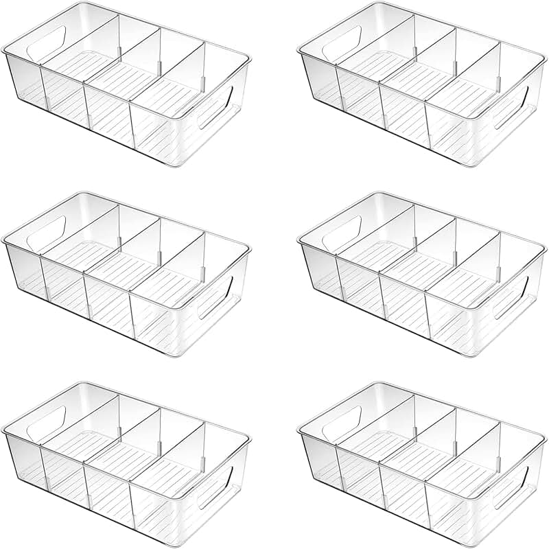 Stackable Clear Pantry Storage Bins with Dividers