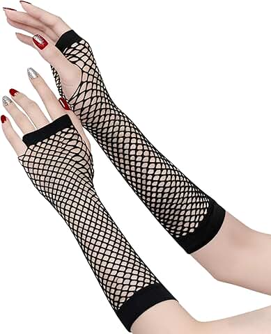 Two Pairs of Long Fishnet Fingerless Gloves for Women
