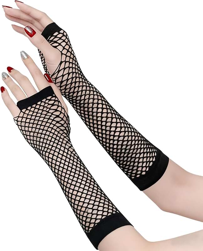 Two Pairs of Long Fishnet Fingerless Gloves for Women
