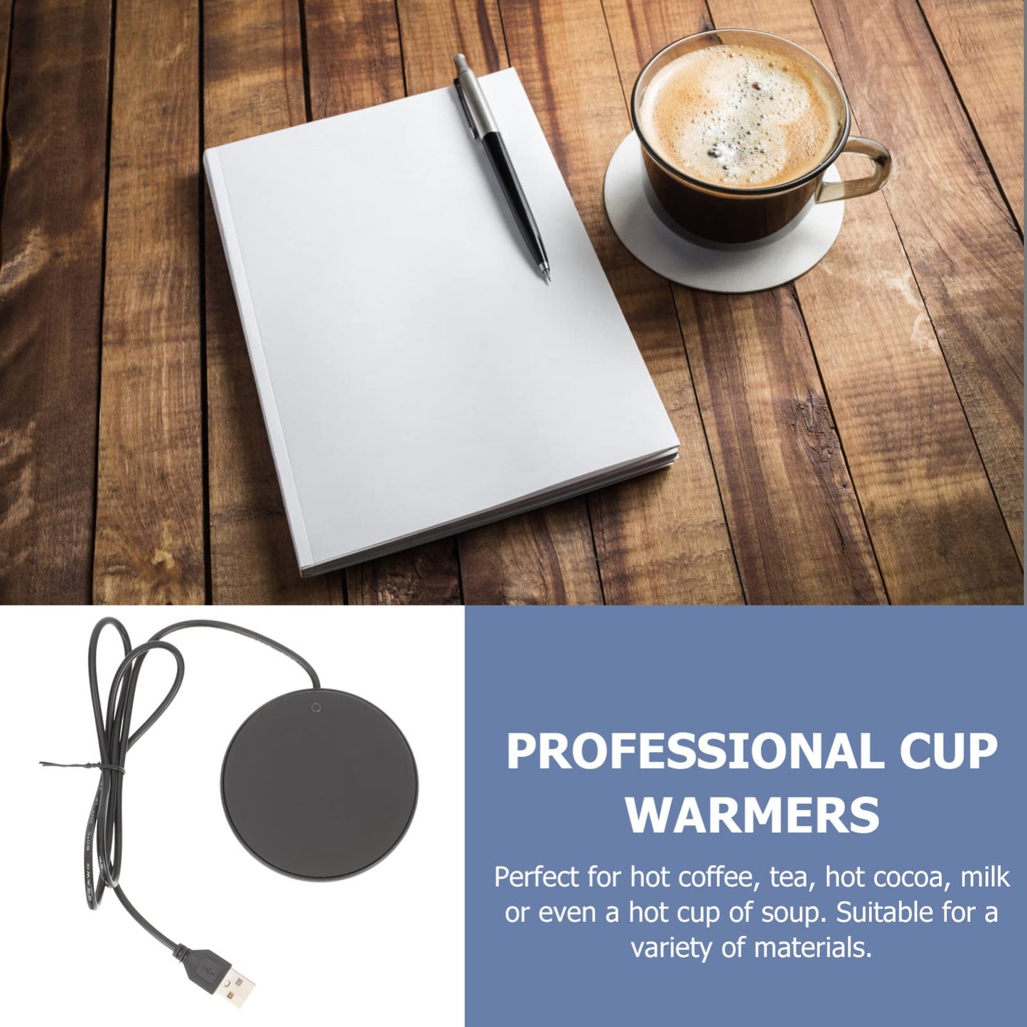 1 Pc Coffee Tea Cup Warmer Heater for Desk, Coffee Tea Warmer for Cups and Mugs, with Auto Off Using USB Plug Option Black