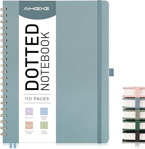 Large GrayBlue Spiral Dotted Notebook with Inner Pocket