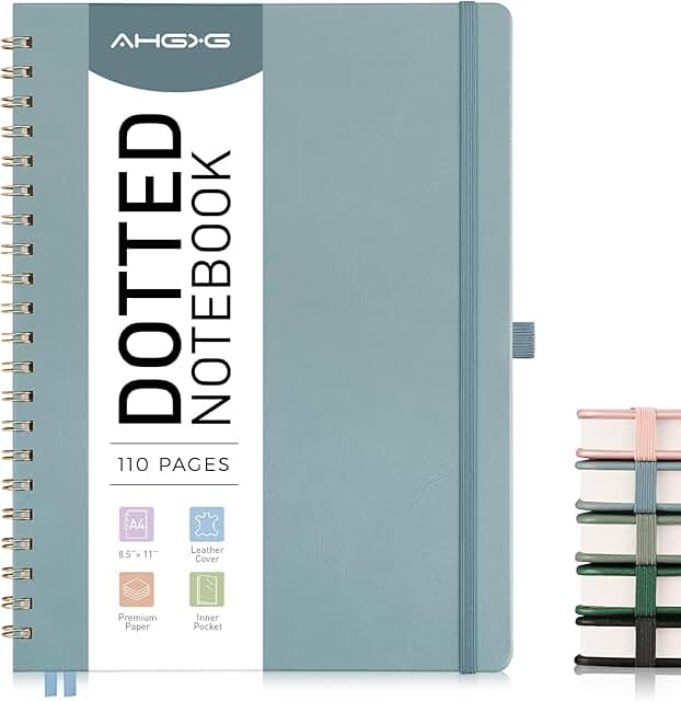 Large GrayBlue Spiral Dotted Notebook with Inner Pocket