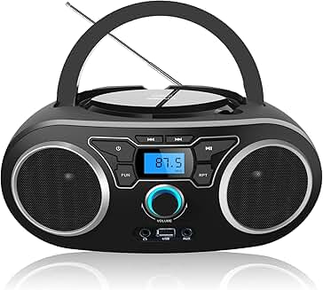 Portable CD Boombox with Bluetooth and FM Radio