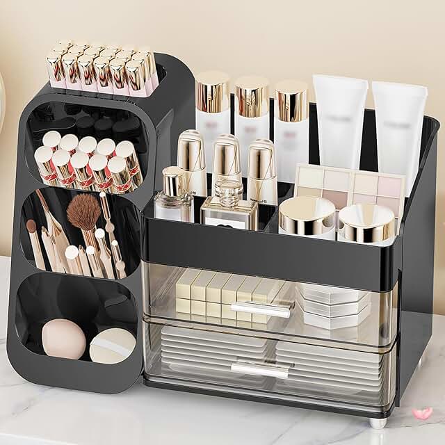 Large black makeup and skincare storage box