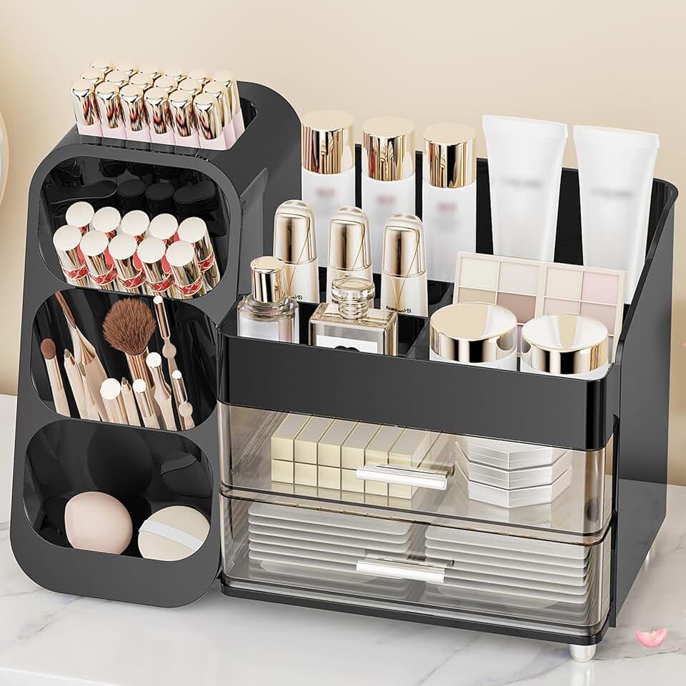 Large black makeup and skincare storage box