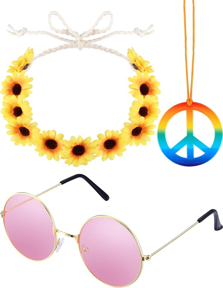 Set of 3 Hippie Costume Accessories for 60s and 70s Parties
