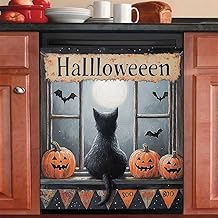 Black Cat and Halloween Magnet Cover for Refrigerator