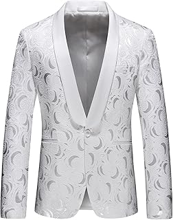 Men's Slim Fit White Floral Jacquard Blazer