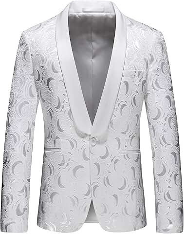 Men's Slim Fit White Floral Jacquard Blazer