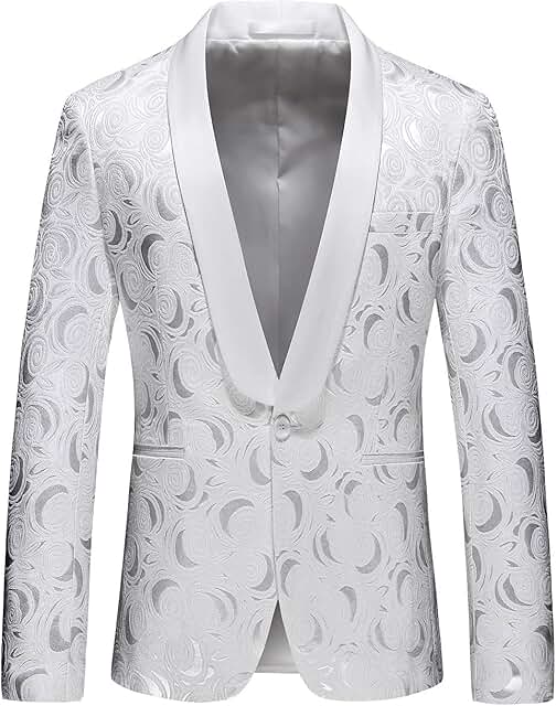 Men's Slim Fit White Floral Jacquard Blazer