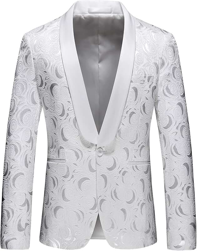 Men's Slim Fit White Floral Jacquard Blazer