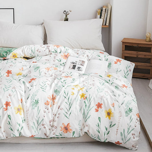Floral Duvet Cover Sets Full Size, 100% Cotton Flower Pattern Bedding Botanical Plants Comforter Cover with Zipper Closure 1 Duvet Cover  2 Pillowcases, Super Soft Lightweight