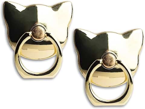 Two-Pack Glossy Cat Phone Ring Holders with 360° Rotation