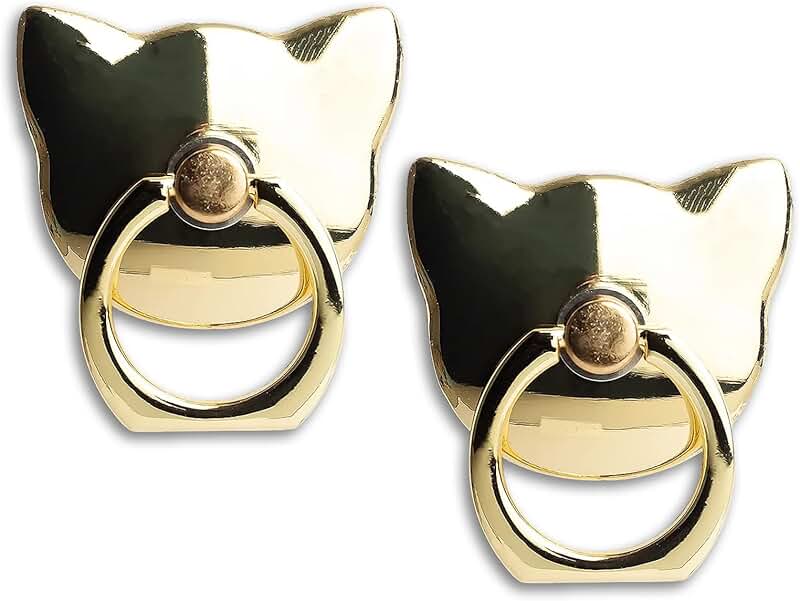Two-Pack Glossy Cat Phone Ring Holders with 360° Rotation