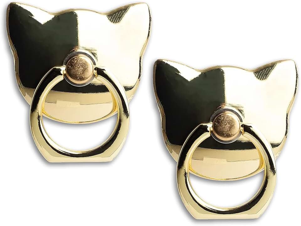 Two-Pack Glossy Cat Phone Ring Holders with 360° Rotation