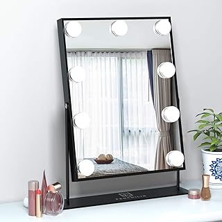 Hollywood-style lighted makeup mirror with touch control and magnification