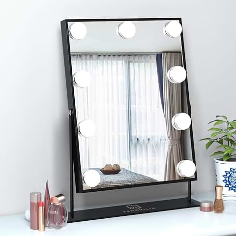 Hollywood-style lighted makeup mirror with touch control and magnification