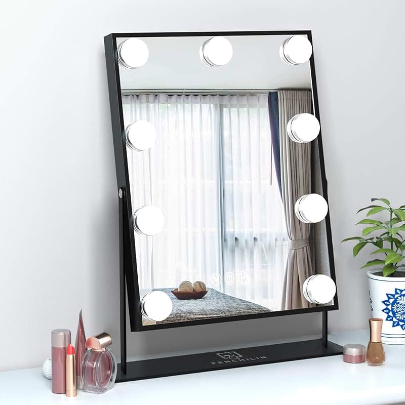 Hollywood-style lighted makeup mirror with touch control and magnification
