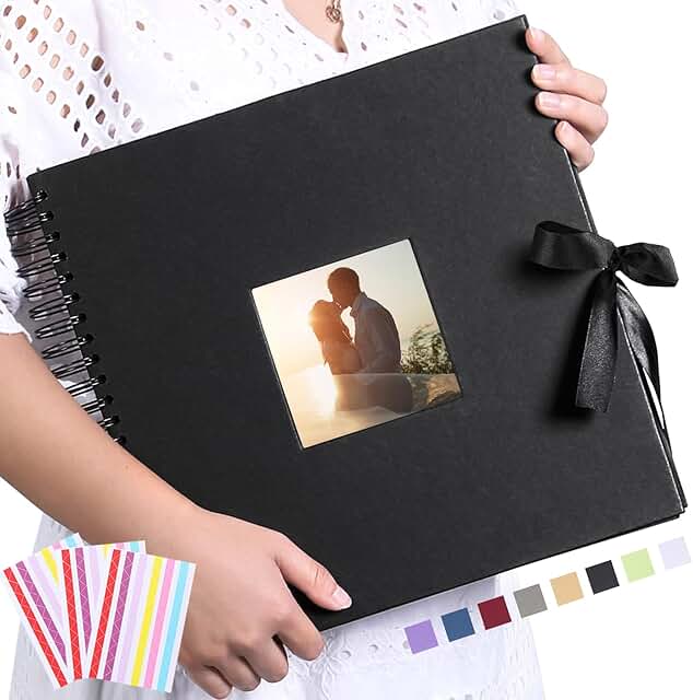 12x12 Inch Scrapbook Album with Cover Pocket and Ribbon
