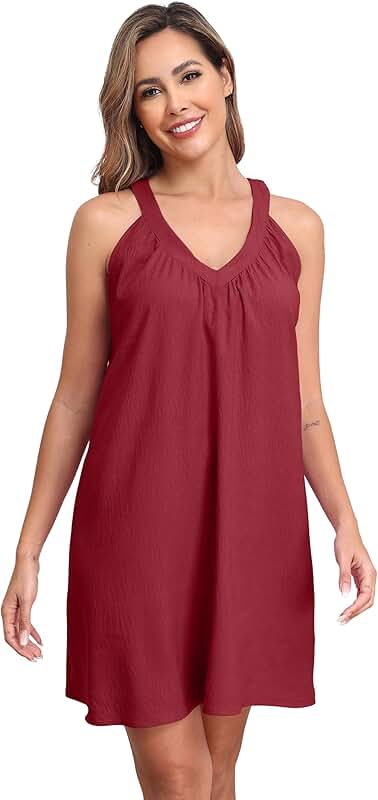 Sleeveless Lightweight Nightgown with Pleats and V Neck
