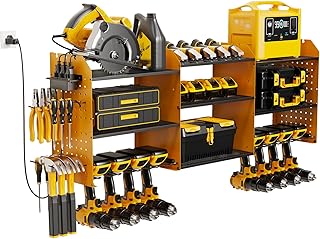 Wall-Mounted Power Tool Organizer with Power Strips