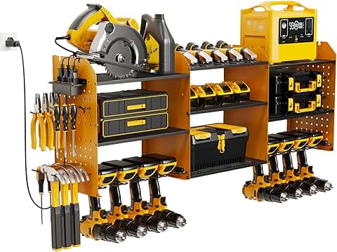 Wall-Mounted Power Tool Organizer with Power Strips