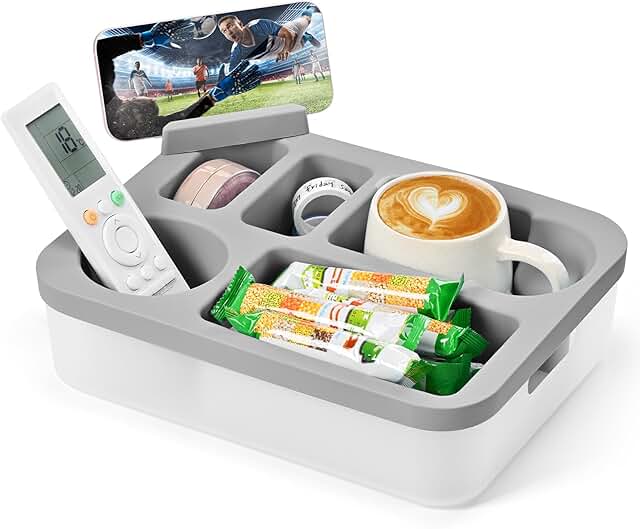 Couch Cup Holder Tray with Phone Stand and Spill Prevention