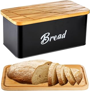Vintage Metal Bread Box with Cutting Board Lid